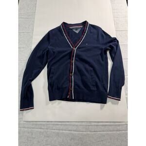 Mens Navy Blue Size M Tommy Hilfiger Cardigan Sweater 100% Cotton